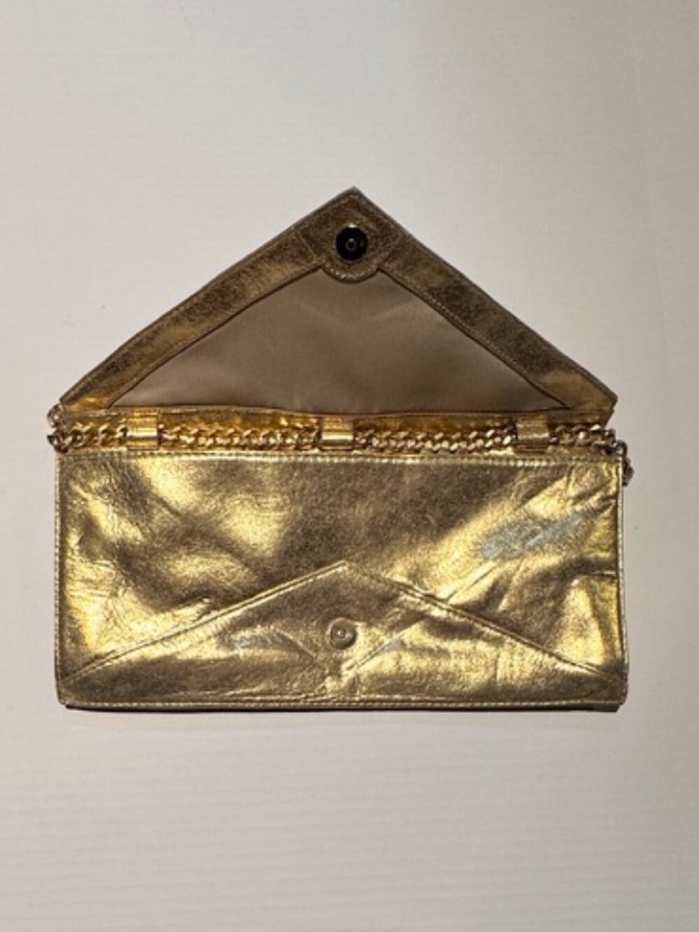 Foley + Corinna Gold Metallic Leather Chain Clutch — Statement Evening Bag - Picture 3 of 8